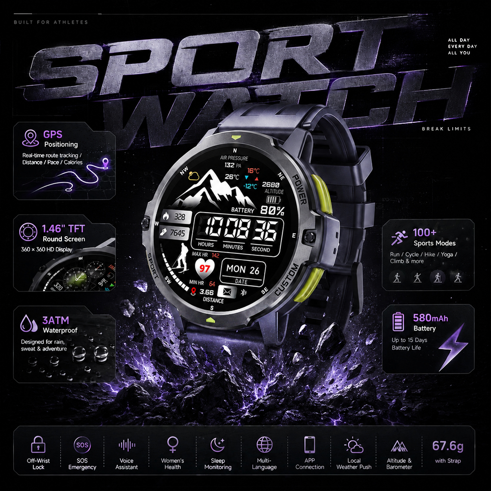 Smartwatch Timex Watches For Men - 2026 NEW 1.46 Inches Military GPS