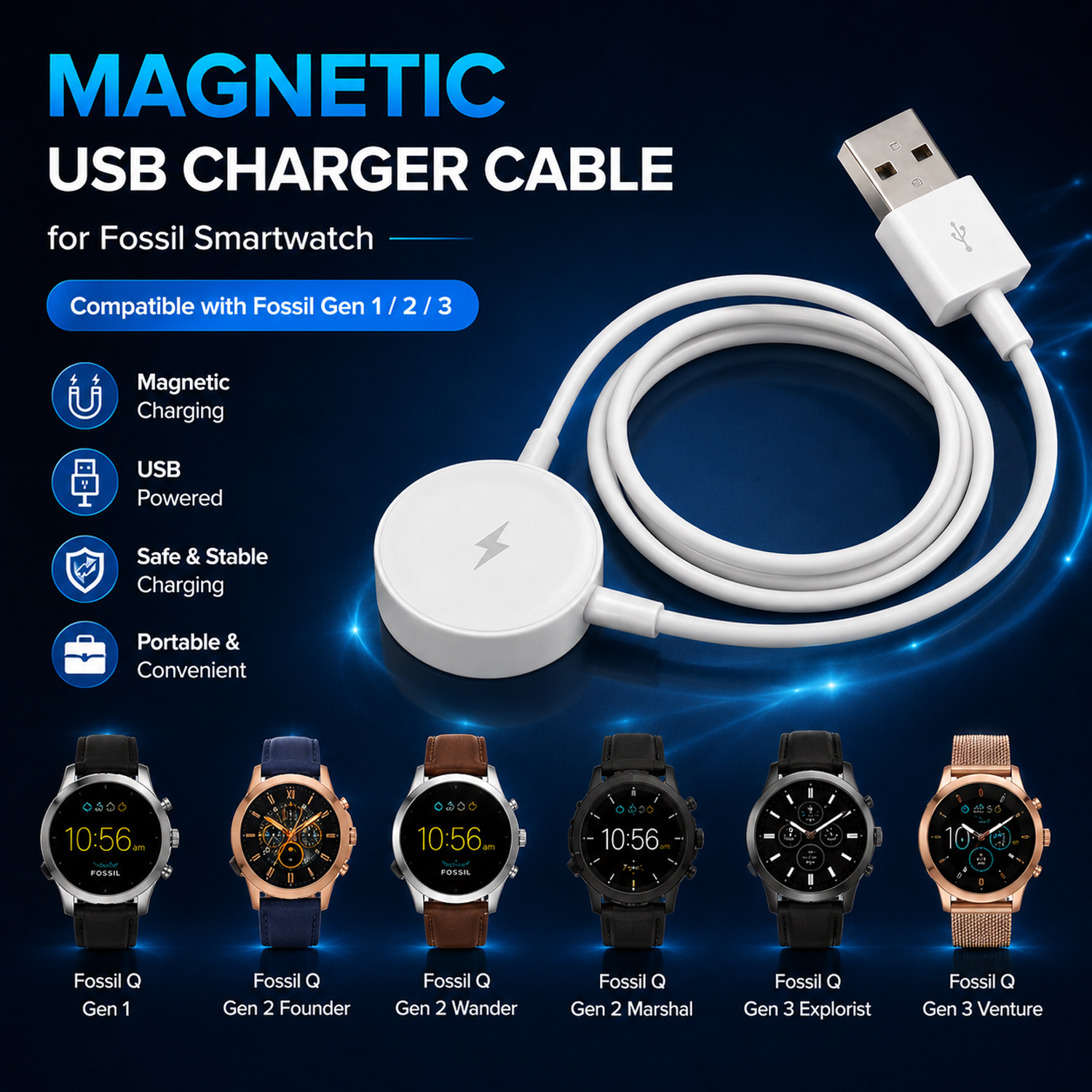 USB Magnetic Charging Cable Fo - Fossil Watches Smartwatch Charger recension och pris