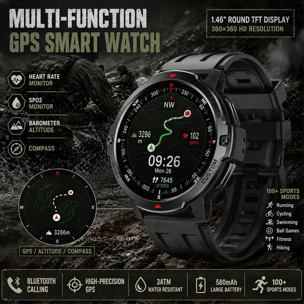 NEW 1.46 Inches Military GPS S - Smartwatch Timex Watches For Men recension och pris