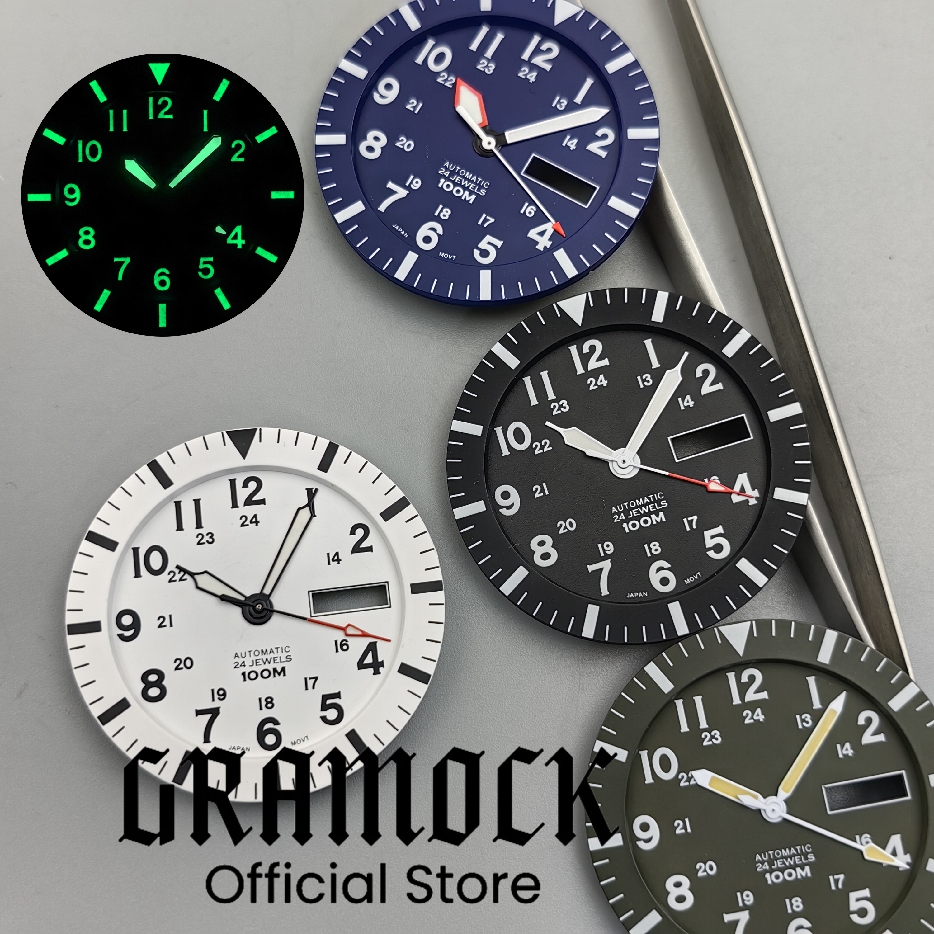 Gramock Vintage NH36 Face 34.3 - Luminous Dial Face recension och pris