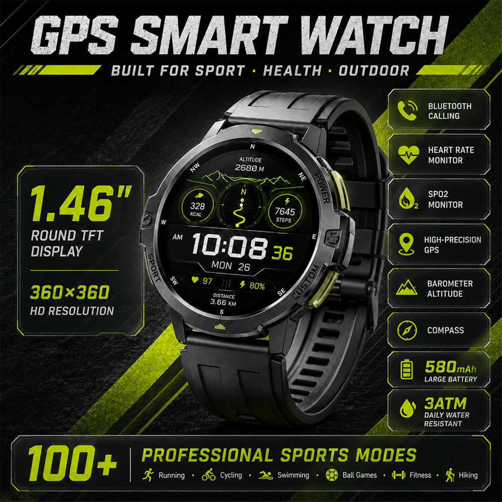 NEW Military GPS Smartwatch 3A - Smartwatch Timex Watches For Men recension och pris